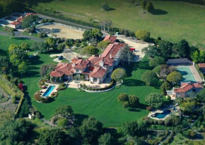 French Country Equestrian Estate arial view showing the full estate