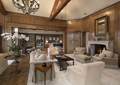French Country Equestrian Estate sitting area with fireplace