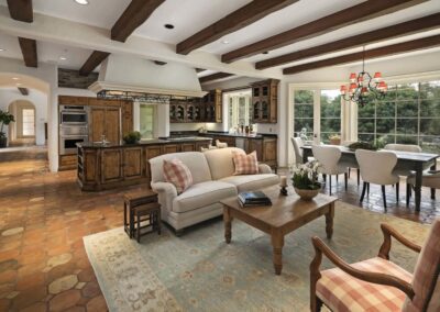 French Country Equestrian Estate kitchen, sitting area and dinning table