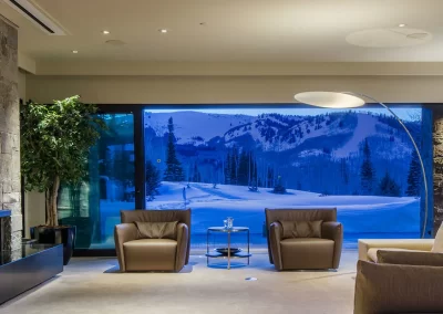 Gorgeous Mountain Estate sitting area with fireplace and view of mountain